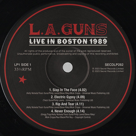 LA Guns LP Live in Boston 1989 label A